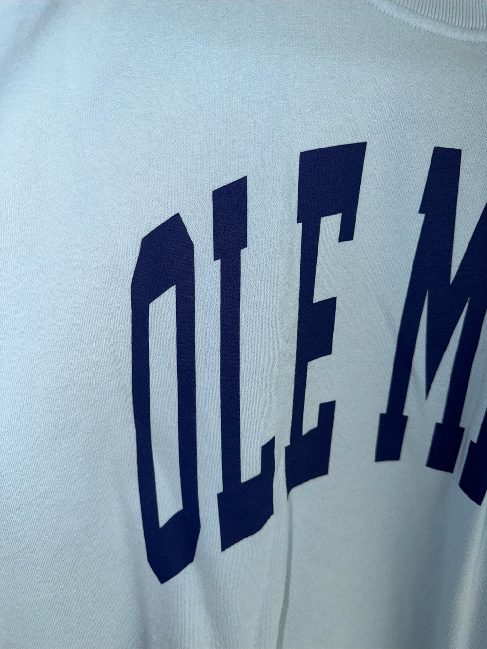League Light Blue Crewneck Sweatshirt with Navy Ole Miss Logo - Picture 2 of 5